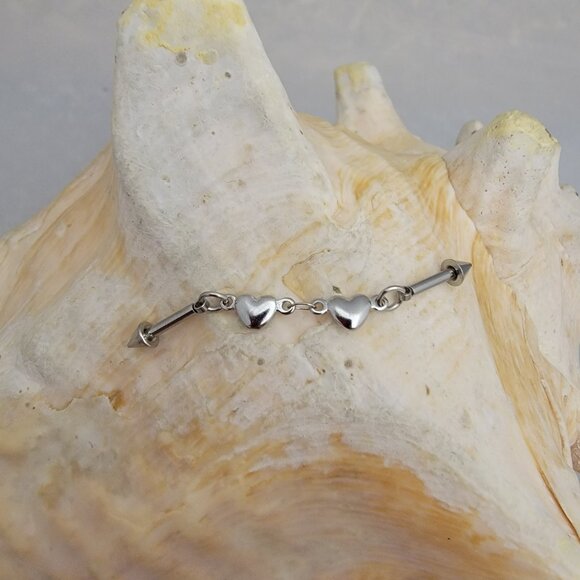 14G double heart industrial barbell flexible design with ball ends - Picture 1 of 2